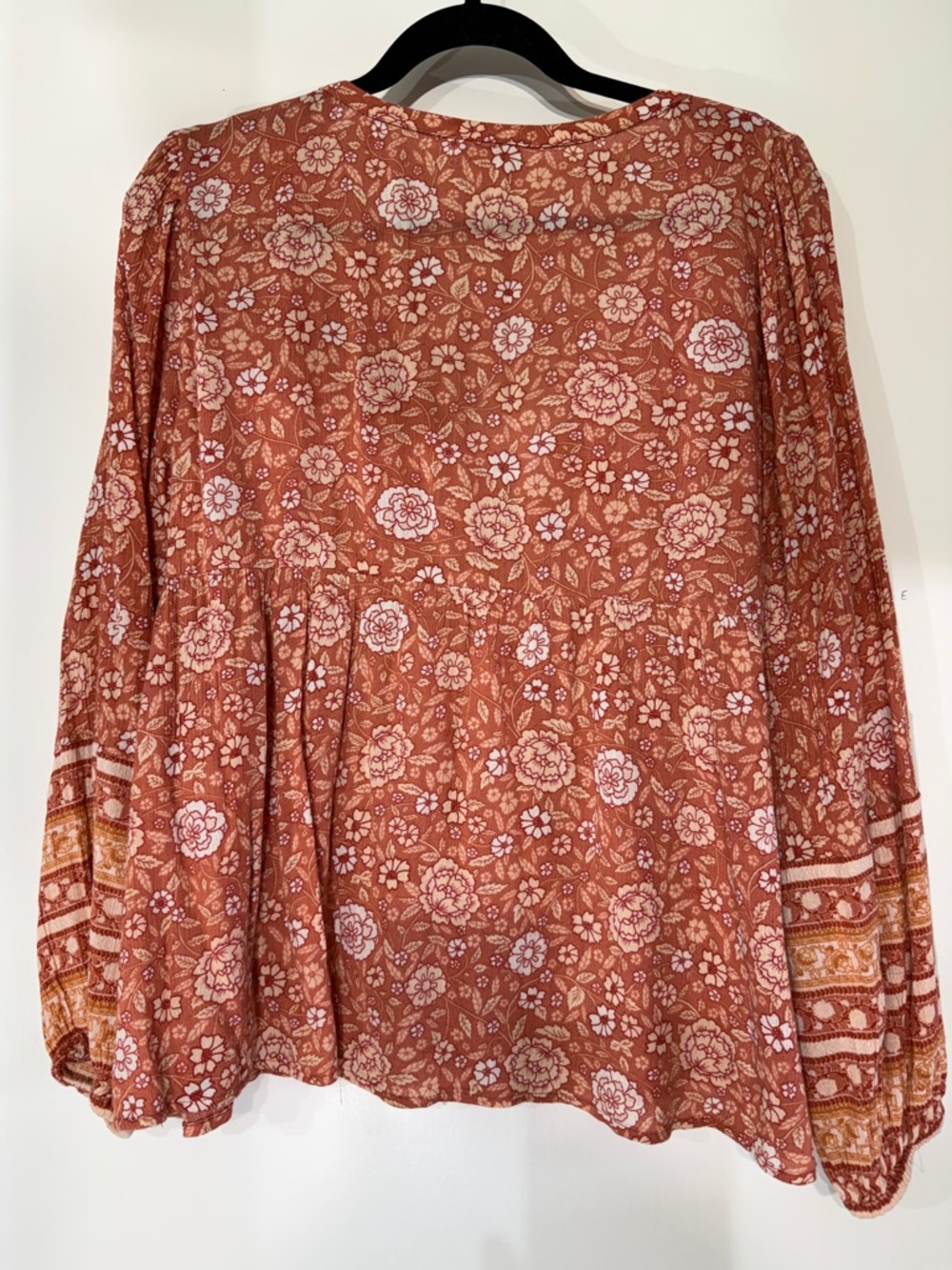 Lucky Brand Peachy Rust Floral Peasant Tunic with Tassel Ties Size L - Picture 2 of 6
